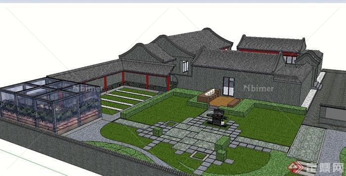 中式古建园林庭院设计su模型（含住宅建筑）[原创