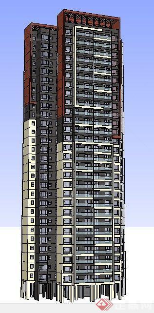 现代高层电梯房住宅建筑设计su模型