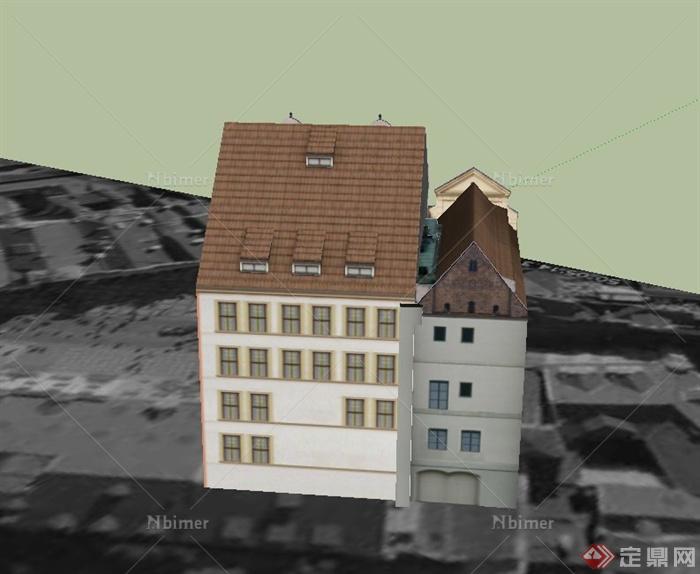 某欧式三层半住宅建筑设计SU模型