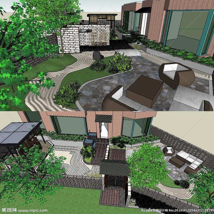 别墅庭院景观模型图片