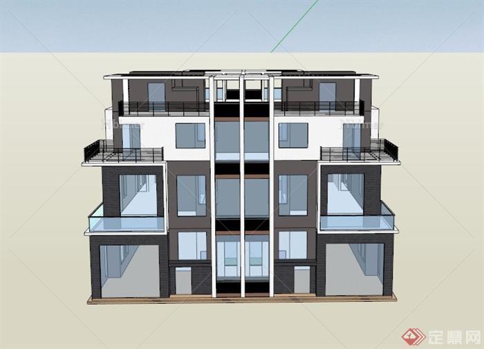 某现代三层居住建筑设计SU模型