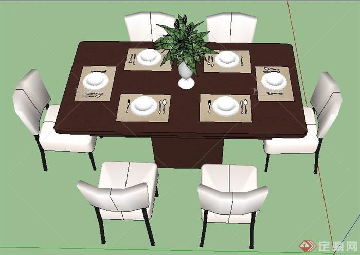 某现代简约风格六人座餐桌椅su模型