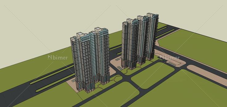 现代高层住宅(70259)su模型下载