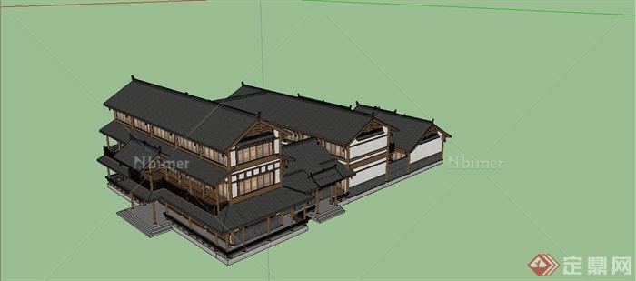 某精细古典中式风格客栈建筑设计SU模型[原创]