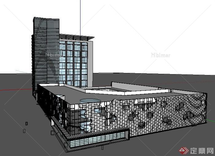 现代水立方购物中心及办公楼建筑设计Su模型[原创