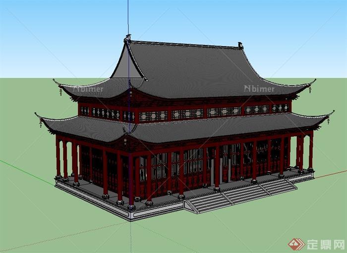 中国古典中式风格详细精致寺庙建筑su模型[原创]