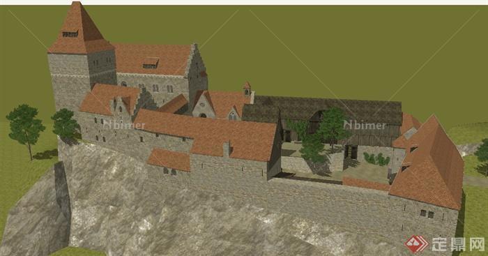 某山地城堡建筑设计su模型