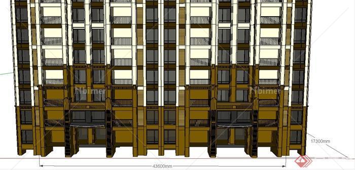 某现代风格双拼高层住宅建筑设计su模型