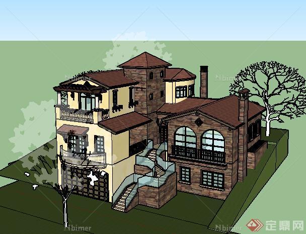 某简欧式独栋别墅建筑设计方案SU模型1