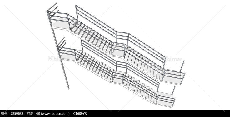 白色多层楼梯su模型