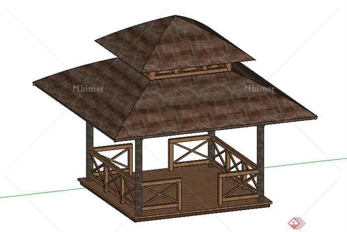 某现代木质景亭设计SU模型素材2