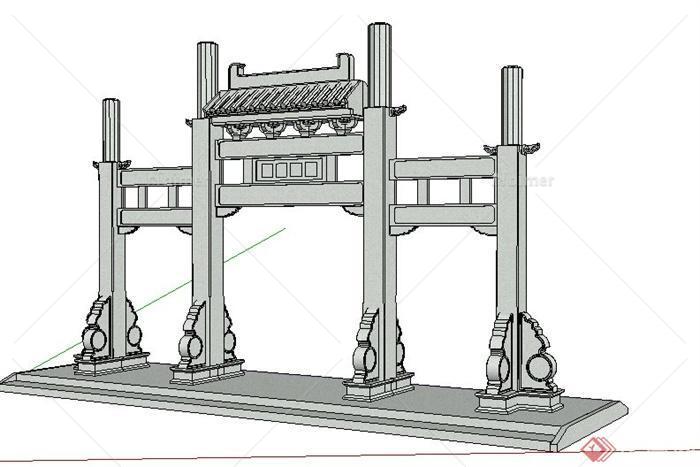 某中式风格石头牌楼牌坊su模型