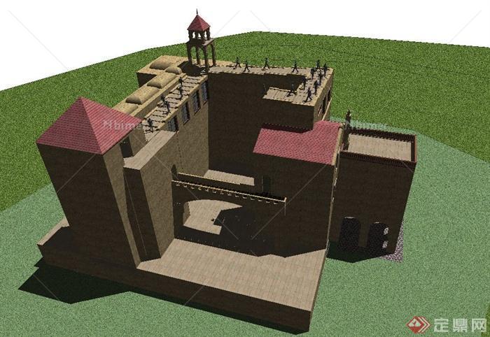 一栋城堡建筑设计SU模型