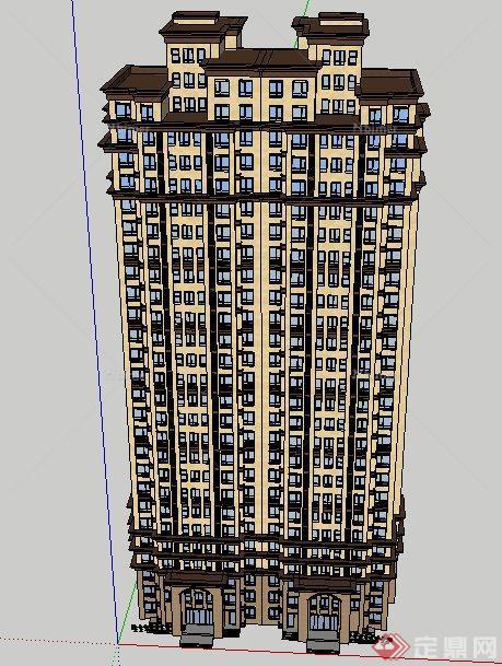 古典高层公寓住宅楼建筑单体设计su模型[原创]
