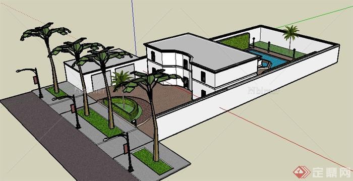 某路边二层住宅居住建筑设计SU模型