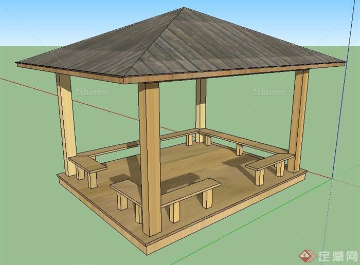 园林景观木制凉亭设计su模型