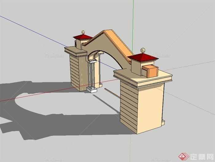 某西班牙风格景观小区入口大门设计su模型[原创]