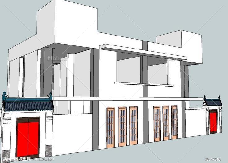 二层双拼新农村新农村 su模型 3d