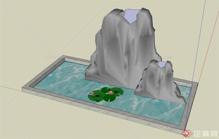 小景石水池设计SU模型