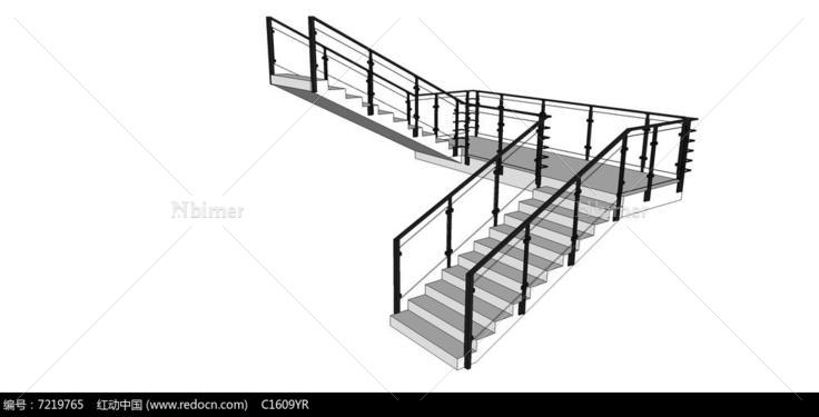 现代黑白简约楼梯SU模型