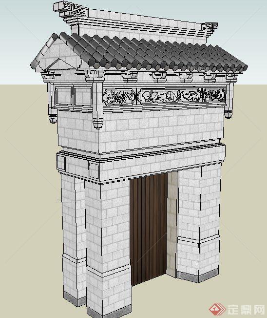 古典中式石门牌坊设计SU模型