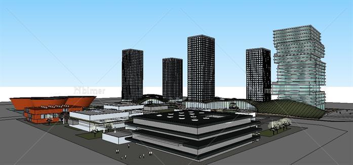 市民中心城市规划方案SketchUp精致设计模型[原创