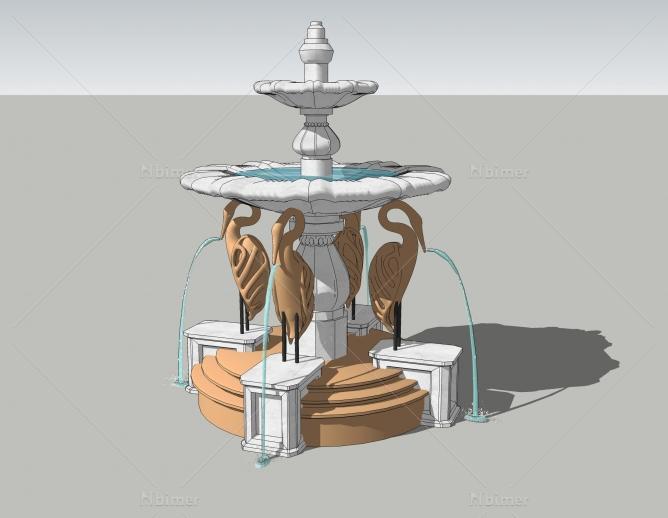 仙鹤喷水景观，提供SketchUp模型下载分享
