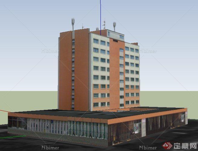 现代小高层酒店建筑设计su模型