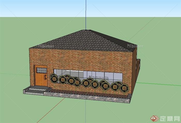 某方形单层砖砌住宅建筑设计SU模型