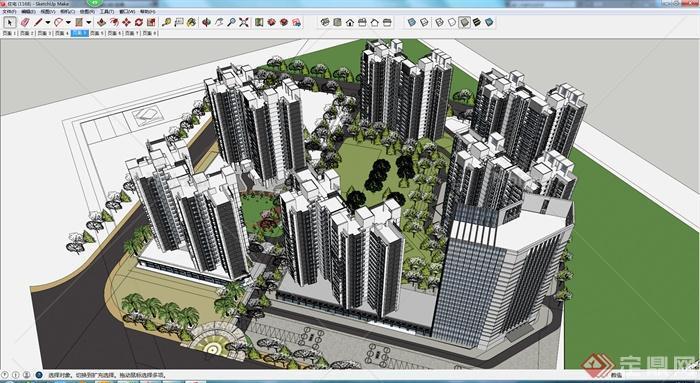 某现代住宅商业办公综合建筑SU模型