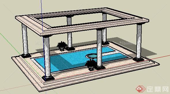 园林景观之游泳池水景设计方案SU模型
