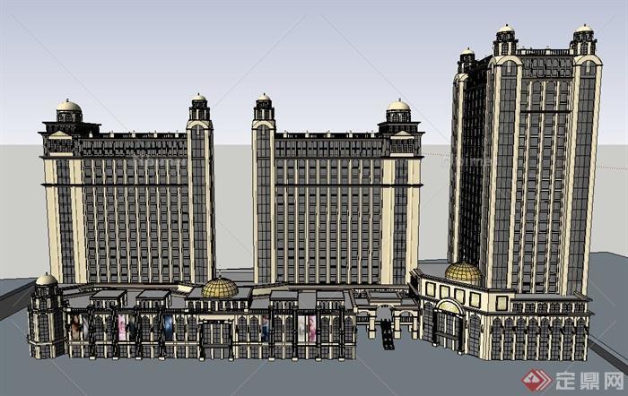 欧式风格商业街高层建筑设计SU模型
