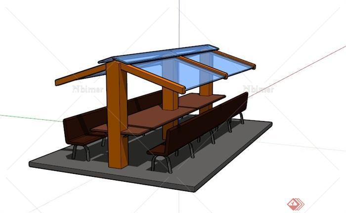 某现代室外长形用餐桌椅设计SU模型