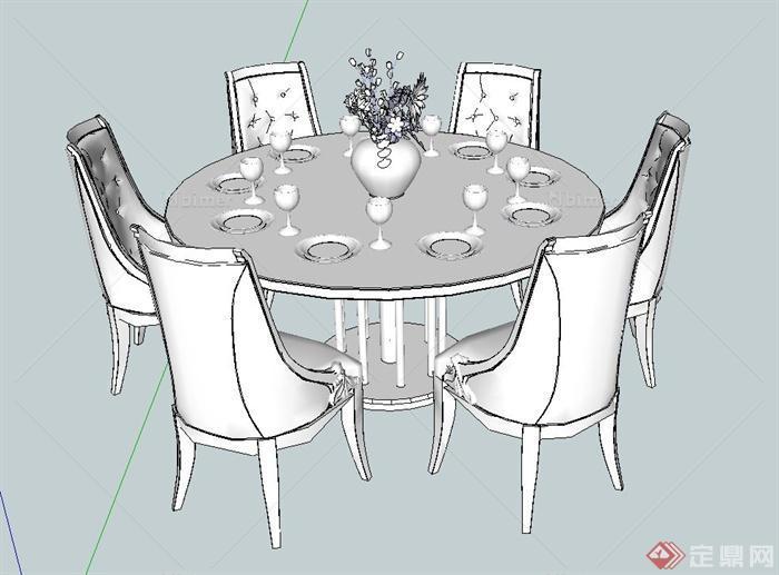 某六人欧式风格餐桌椅设计SU模型