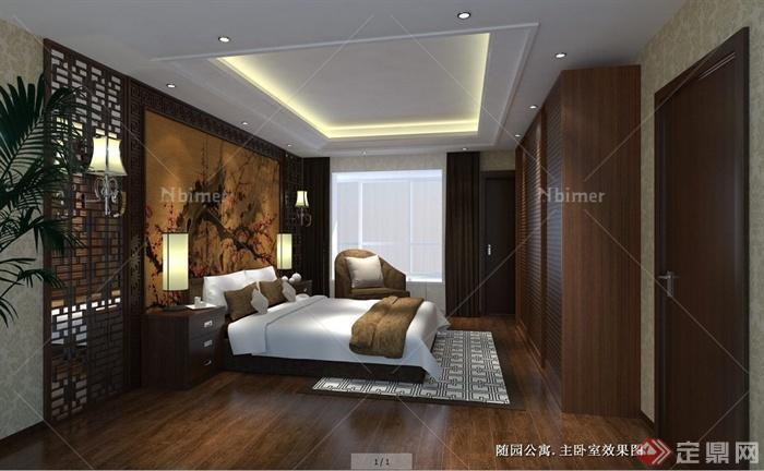 中式风格卧室室内设计su模型（含效果图）