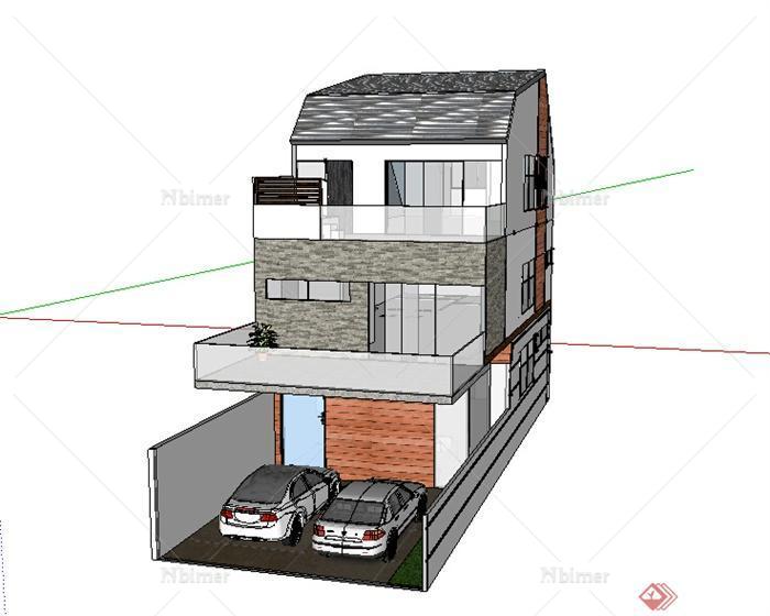 某3层小别墅建筑SU模型参考