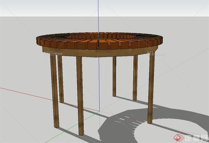 圆形木质廊架设计su模型