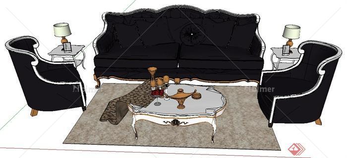 欧式黑色沙发家具组合su模型
