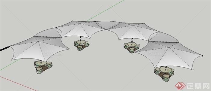 园林景观节点现代四个圆形张拉膜组合设计SU模型