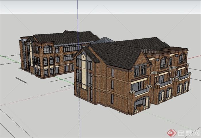 英式幼儿园建筑楼设计su模型[原创]