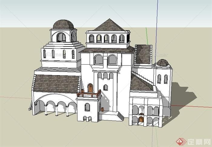 某欧式三层别墅住宅建筑设计SU模型