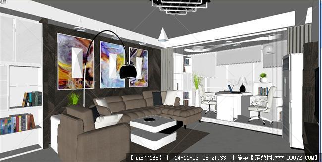 现代简约客厅装潢方案精细SU设计模型