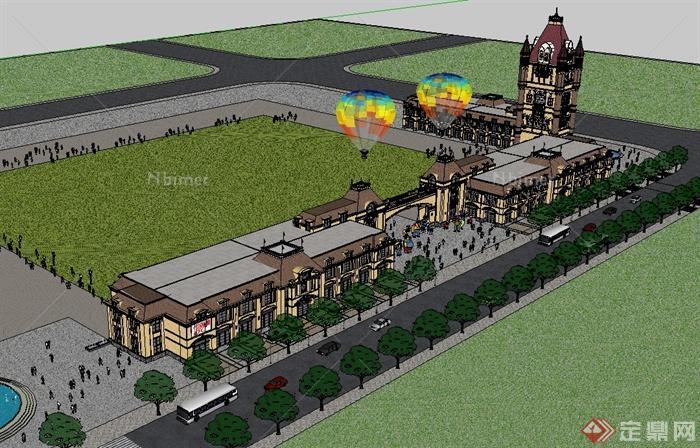 英式风格详细精致商业街建筑设计su模型[原创]