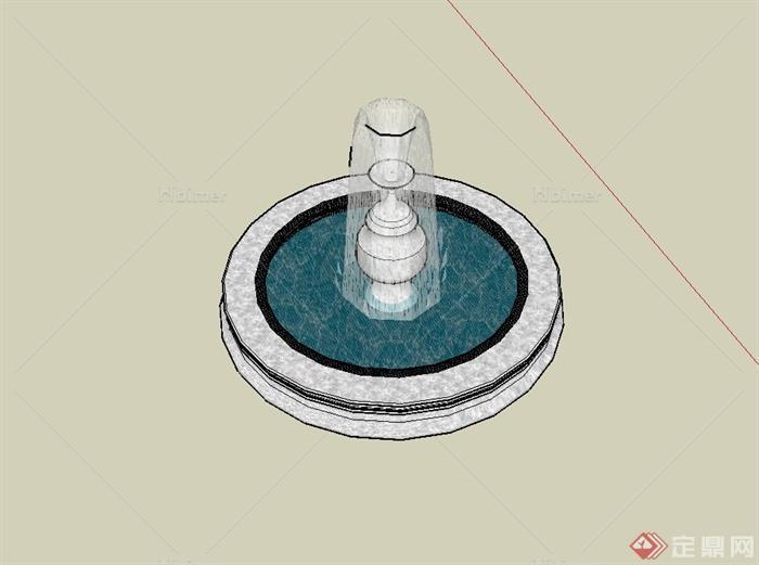 某现代风格详细精致喷泉水池设计su模型[原创]