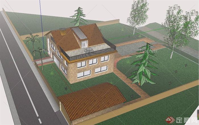某三层别墅建筑设计SU模型