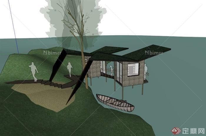 某两个临水观景亭设计SU模型