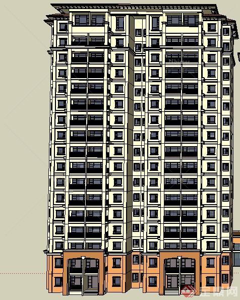 某现代联排17层住宅楼建筑设计su模型