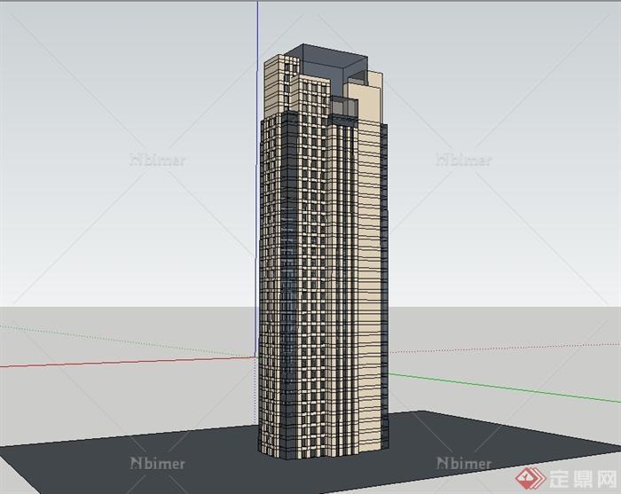 现代风格高层简单的住宅楼建筑设计su模型[原创]
