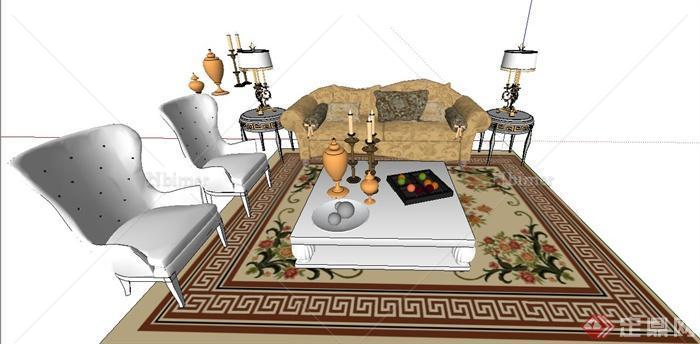 某欧式风格室内沙发茶几组合设计SU模型