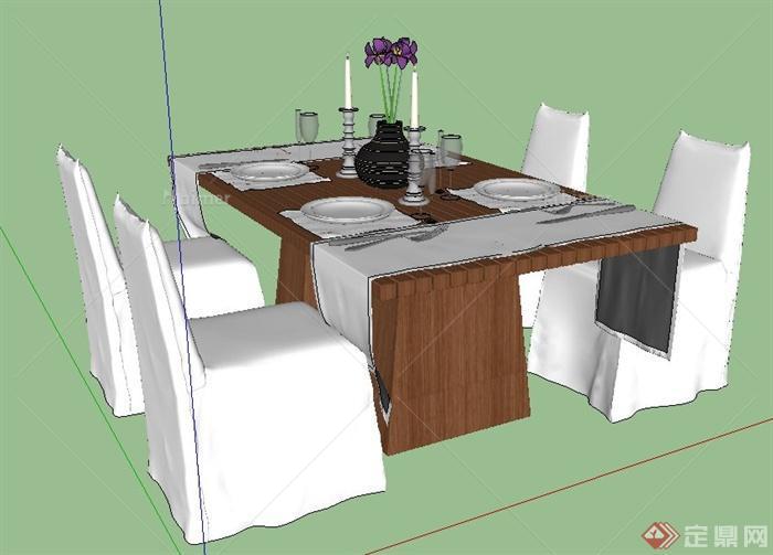 现代风格餐桌椅组合su模型
